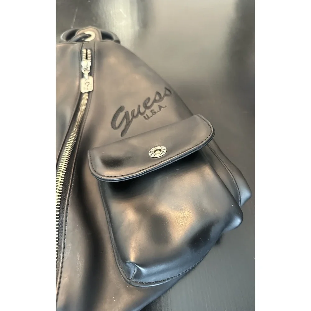 Vtg‎ 90's *Guess USA Black Soft Leather Backpack